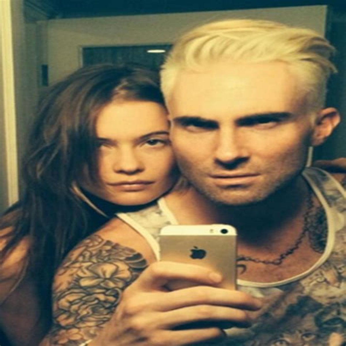 Adam Levine Dyes His Hair Platinum Blonde, Poses With Behati Prinsloo