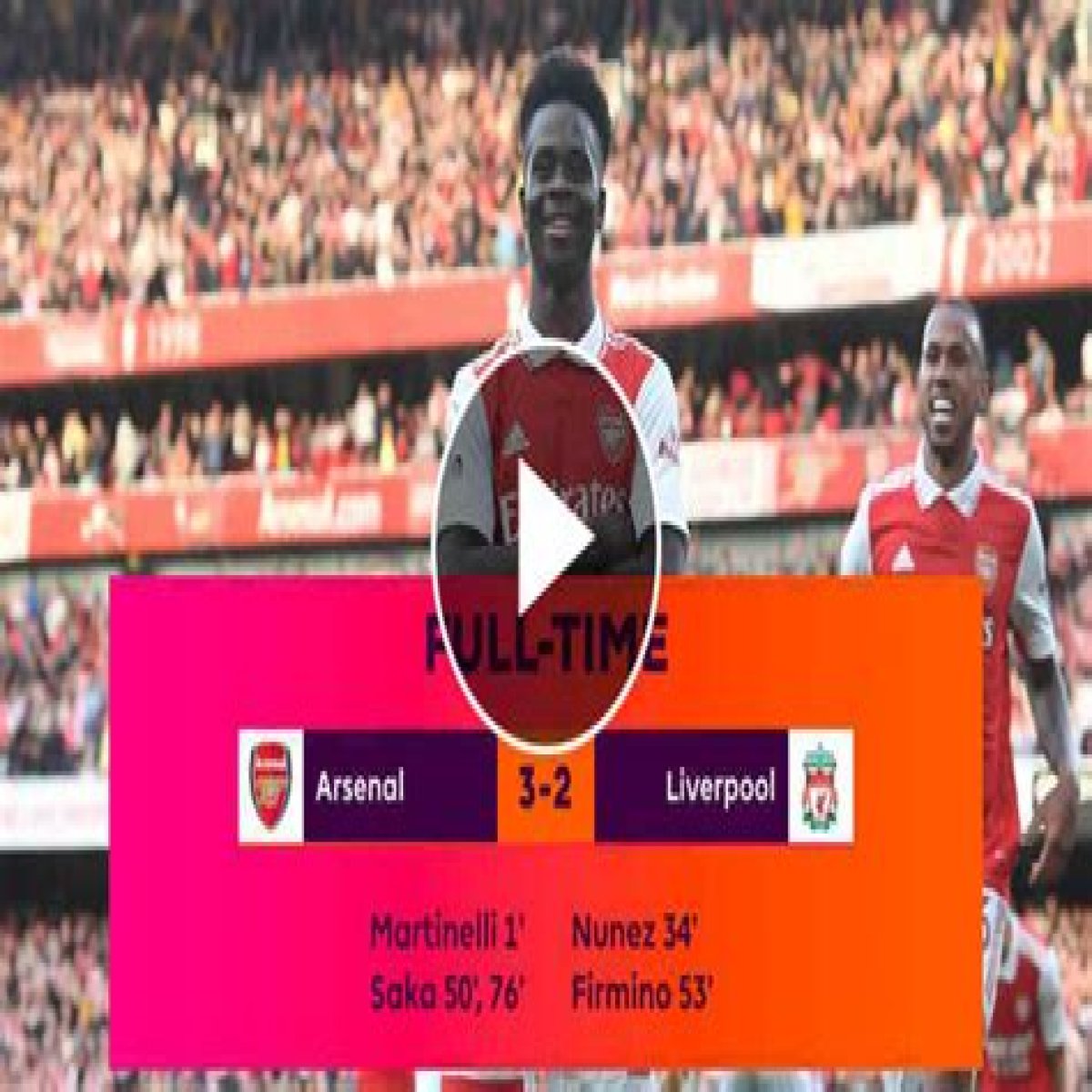 FT: Arsenal 3-2 Liverpool, Bukayo Saka Bags BRACE! (VIDEO HIGHLIGHTS)